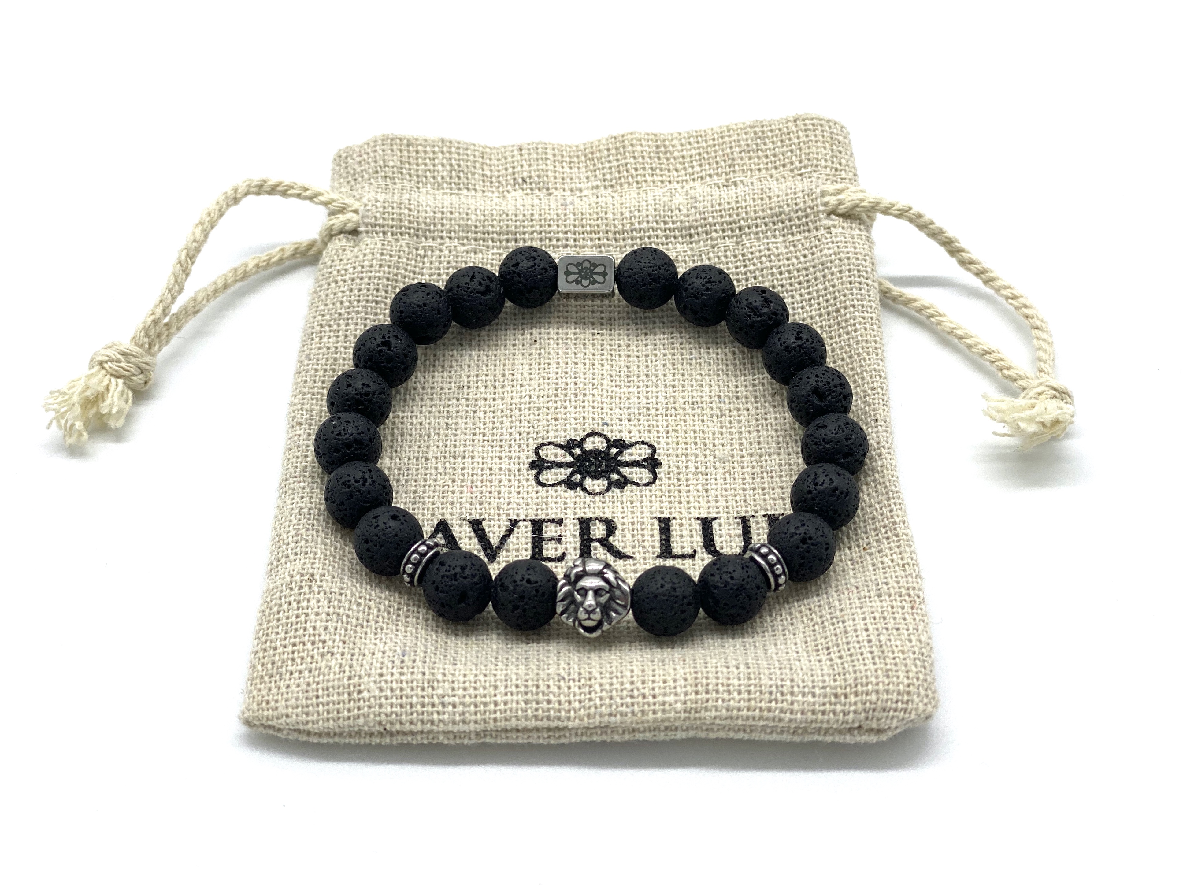 LÖWE - Armband aus Lavasteinen und Edelstahl