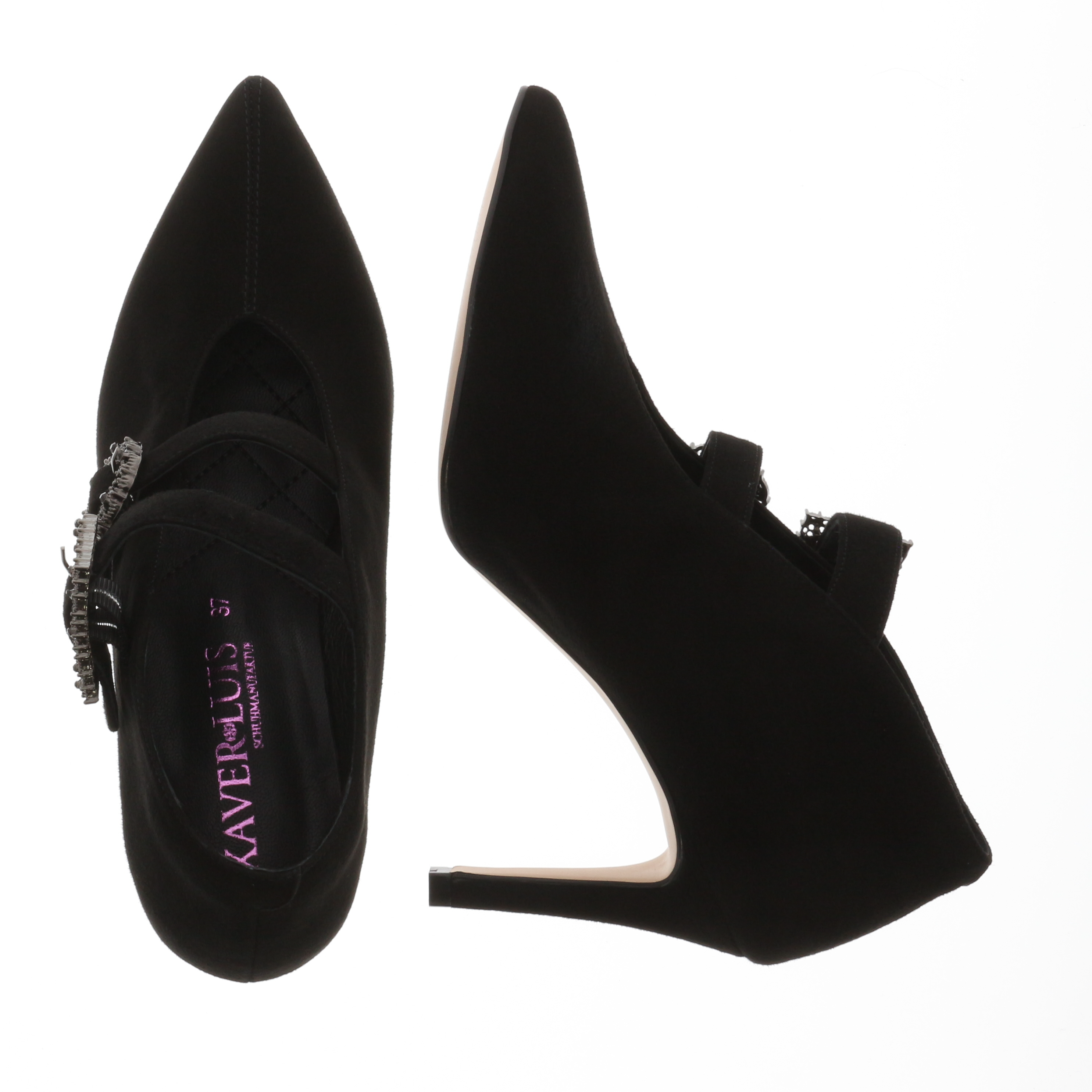 JUNE - Highcut Pumps in Samtziegenleder mit Strass