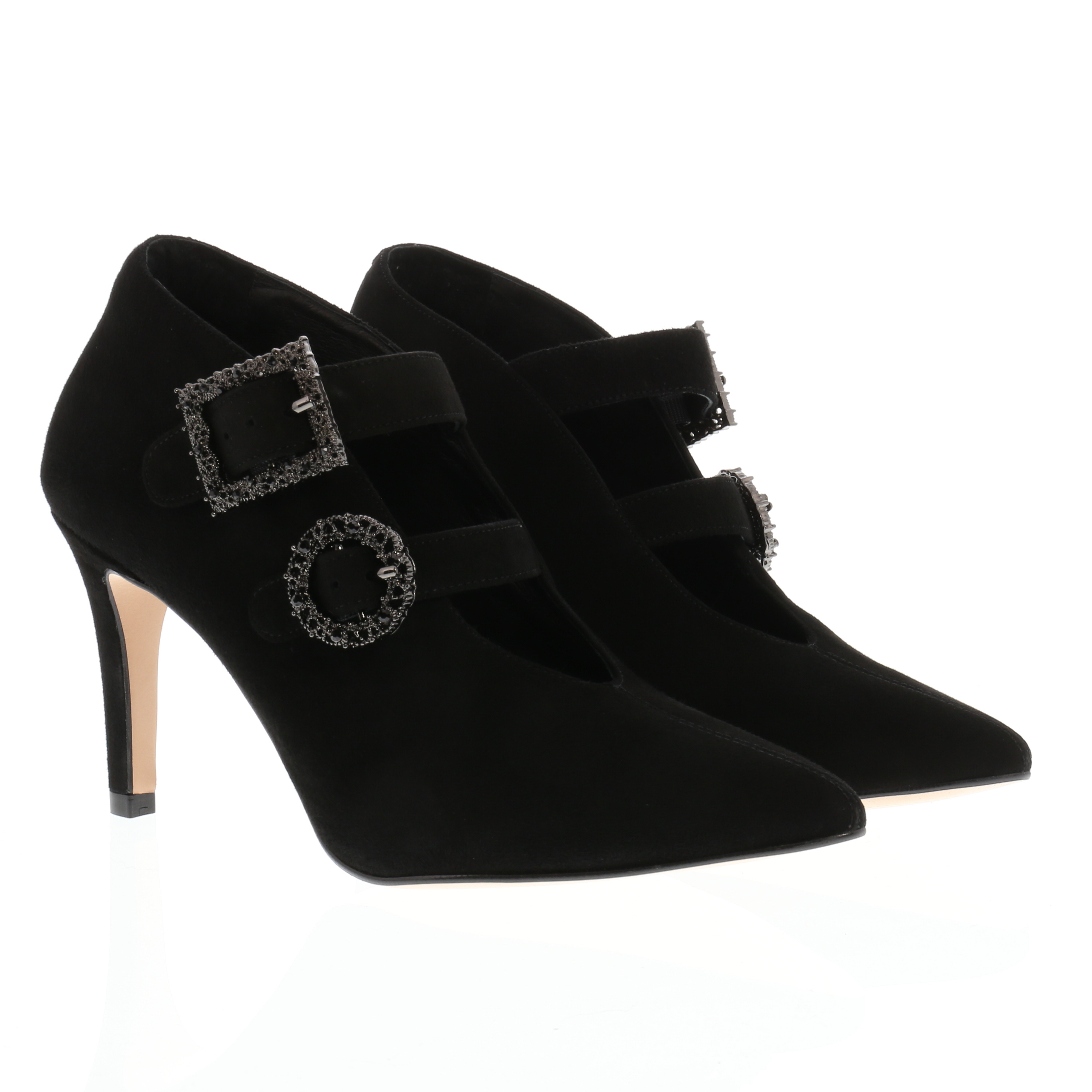 JUNE - Highcut Pumps in Samtziegenleder mit Strass